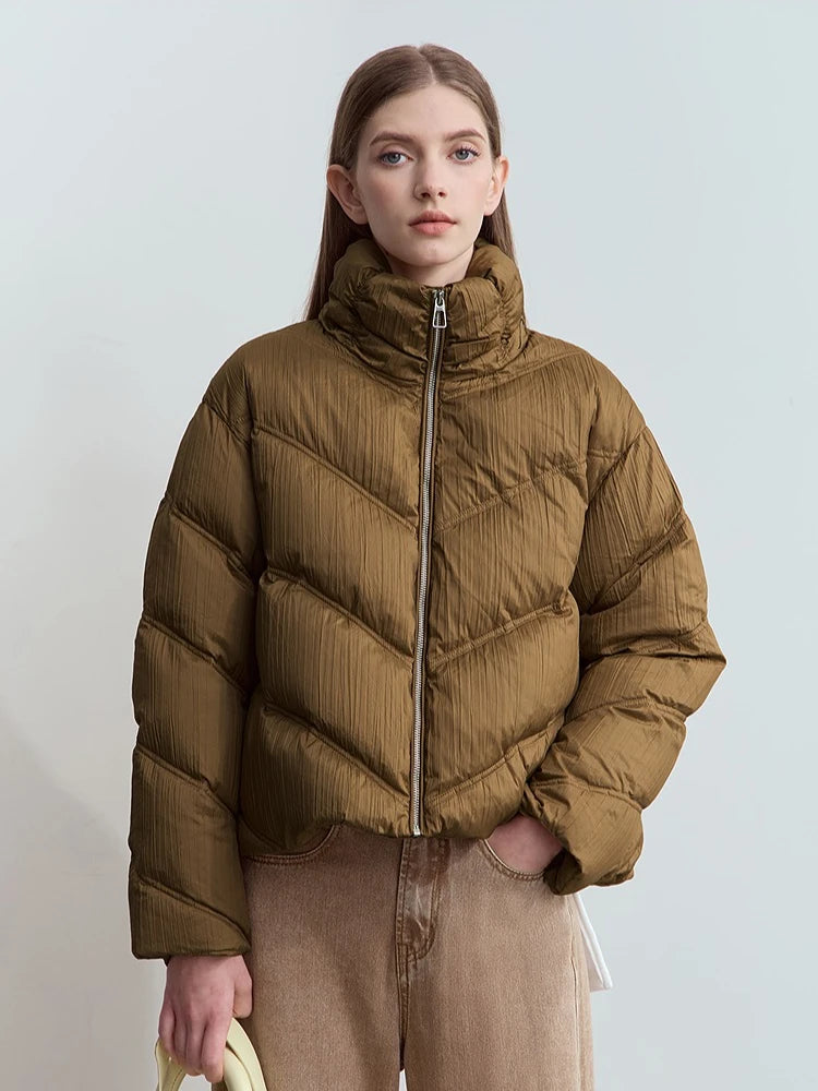 អាវក្រៅ AMII បែប Minimalist Streetwear សម្រាប់ស្ត្រីឆ្នាំ ២០២៥ រដូវរងាធម្មតា កអាវឈរ ផ្នត់ ប៉ាក់អក្សរ អាវធំស្ត្រី 12444042