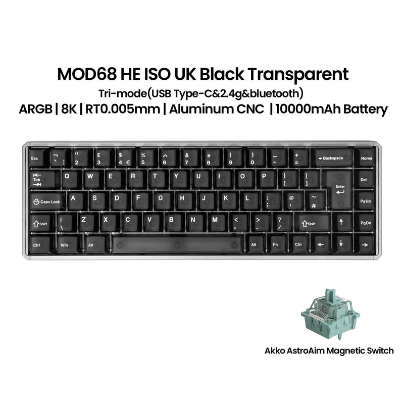Akko MOD68 HE Keyboard ISO UK/DE/FR Layout 65% Magnetic Switch Rapid Trigger 0.005mm 8K ARGB Custom Gaming Mechanical Keyboard