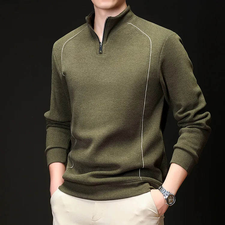 Men's Zip Up Stand Collar Sweatshirt Olive Green Sportswear, Activewear Outdoor Running Camping, Winter Jogging Hoodie Track Top