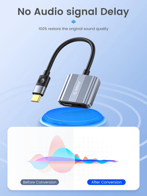ORICO USB C to 3.5mm Headphone and Charger Adapter 2 in 1 Lightning Type C to Aux Audio Jack For Huawei iPad Pro Samsung Pixel