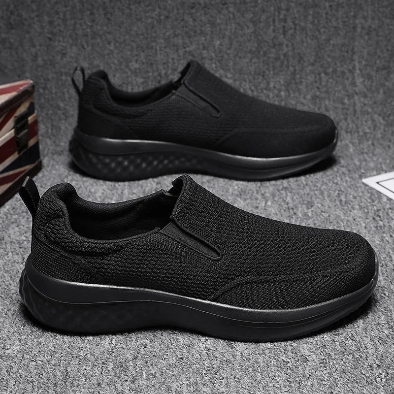 Men Walking Shoes Black Breathe Casual Fashion Mesh Shoes Lightweight Snug Easy Put on Take Off Daily Commuting Walking Shoes