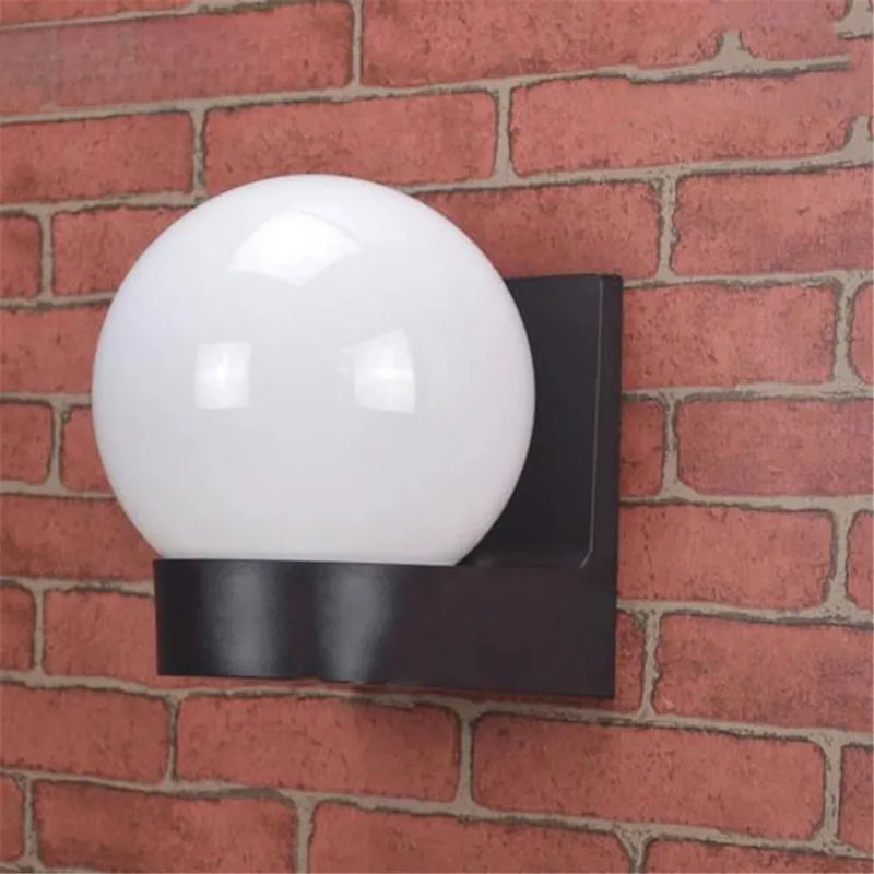 Outdoor Porch Light IP65 Waterproof Black White Wall Mount Porch and Patio Light with White Glass Globe for Balcony Garden