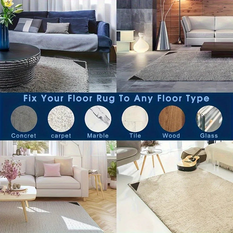 2/4pcs Rug Grippers,Non-Slip Fixing Stickers,Tile Marble Floors,Double Sided Adhesive Carpet Clips Keep Corner Flat.