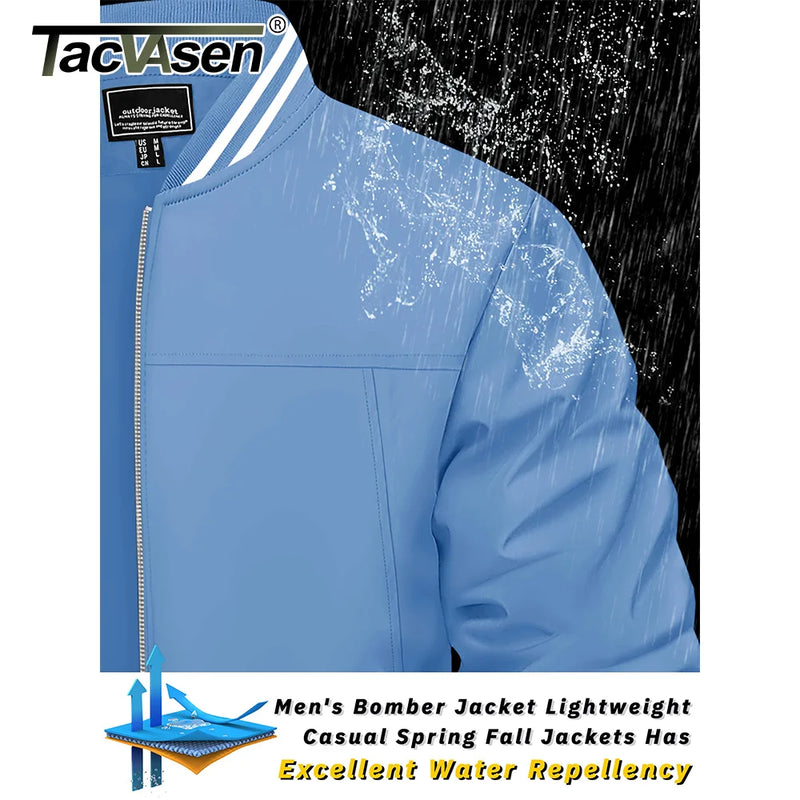 TACVASEN Spring Autumn Casual Jacket Mens Lightweight Full Zip Bomer Jacket Waterproof Outdoor Jacket Baseball Male Windbreaker