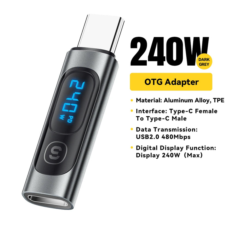 អាដាប់ទ័រ USB C Essager 240W ប្រភេទ C ទៅ USB C 3.0 2.0 ឧបករណ៍ភ្ជាប់ OTG អាដាប់ទ័រទិន្នន័យអេក្រង់ឌីជីថល 100W សម្រាប់ Macbook Pro Air Samsung