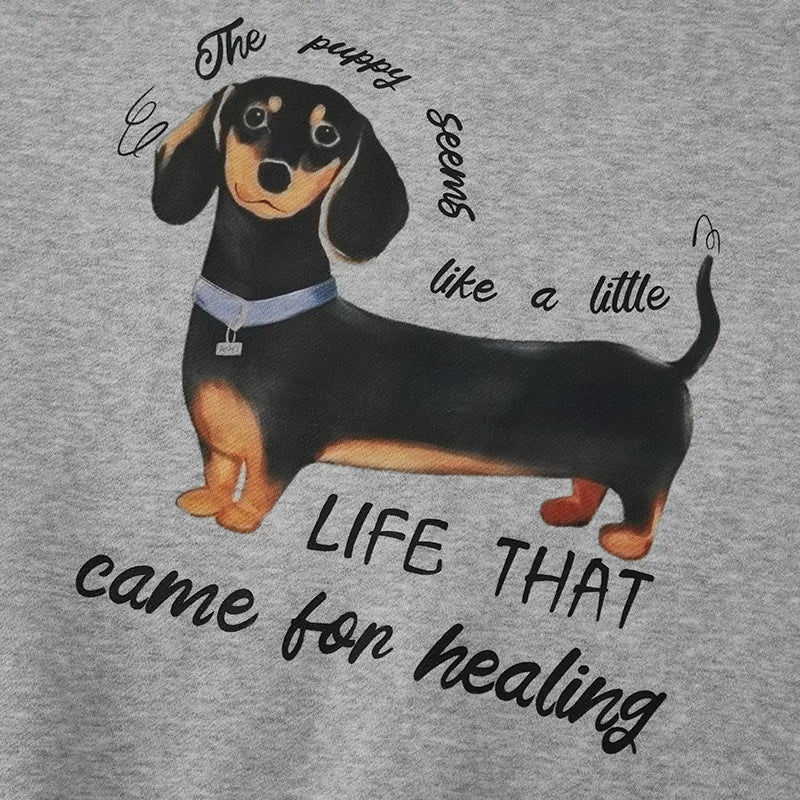 Semir Women Sweatshirt Fleece Lined Layered Look Dog Graphic Mid Length Urban Casual Style 2026 Winter Warm Layer Everyday Wear