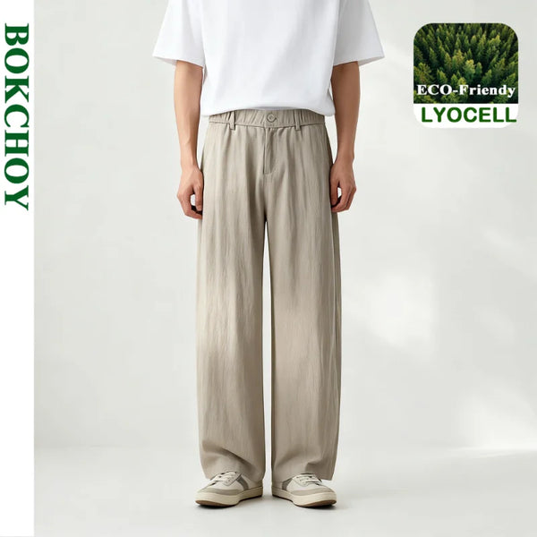 2026 Spring Summer New Thin Lyocell Breathable Linen Casual Pants for Men Clothing Soft Comfort Big Pocket Male Trousers LX6037