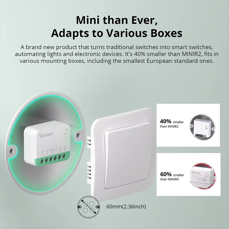 SONOFF MINIR4M Smart WiFi Switch ESP32 Chip Mini Detach Relay EWeLink Voice Control Compatible with Alexa Google Home 1-10PCS
