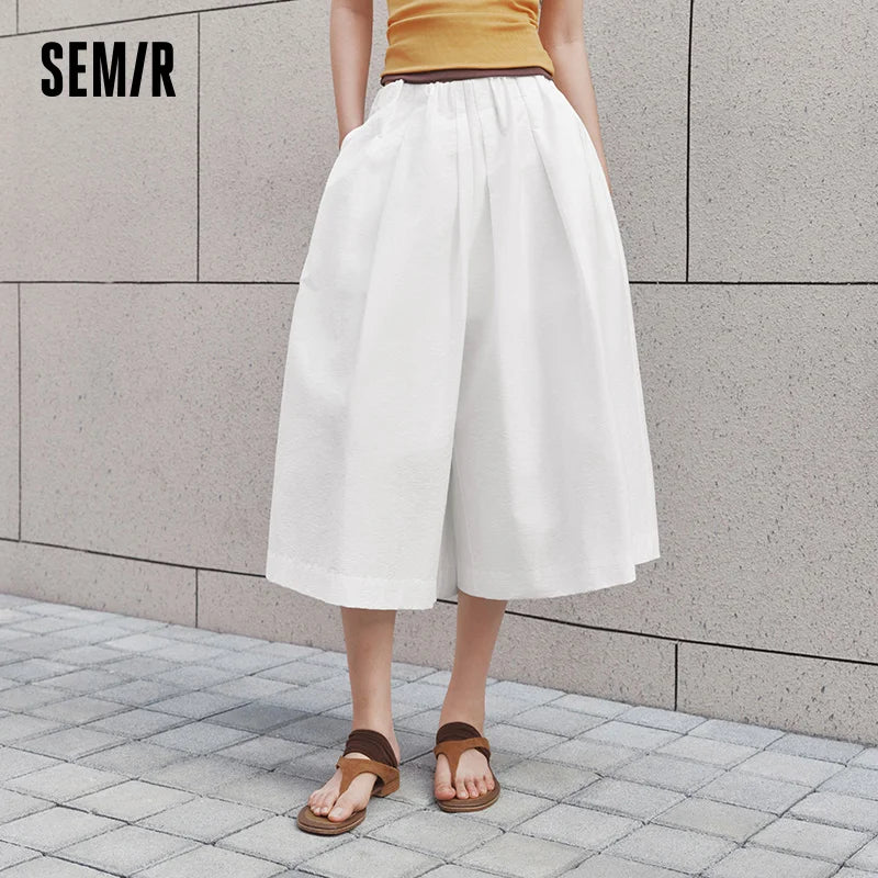Semir Women Pants Textured 2026 Pleated Cropped Length Wide Leg Solid Urban Casual Everyday Style Soft Comfortable Daily Wear