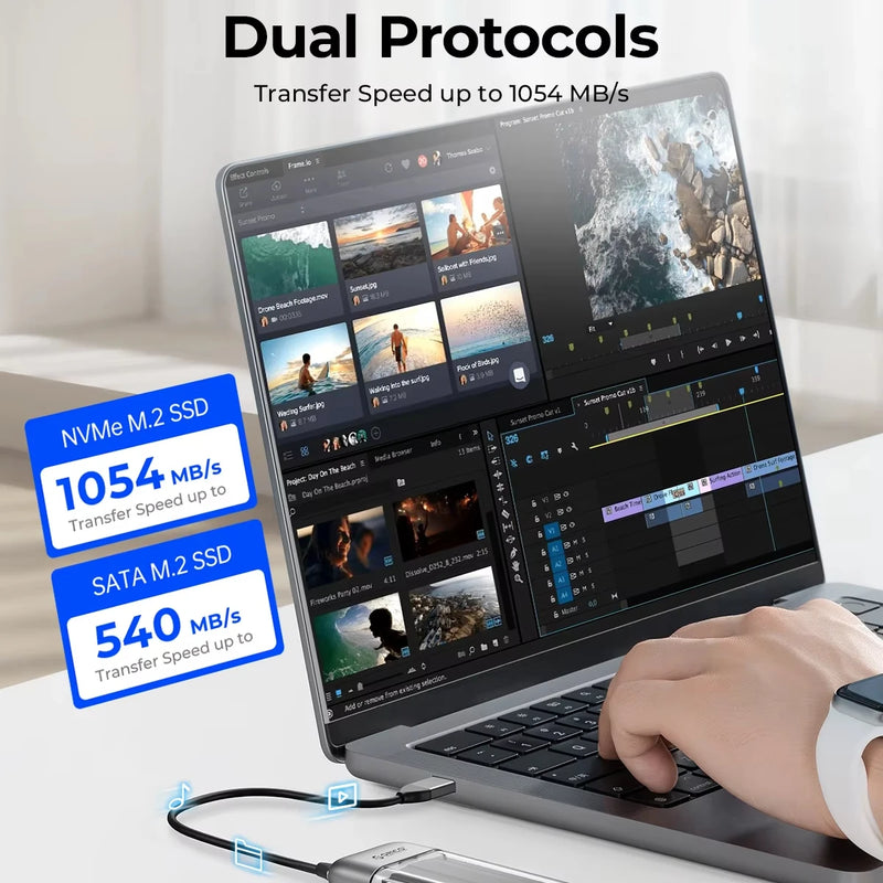 ORICO M.2 SSD Case NVME SATA SSD Enclosure Tool Free 10Gbps M.2 to USB Type C Transparent External Adapter Portable