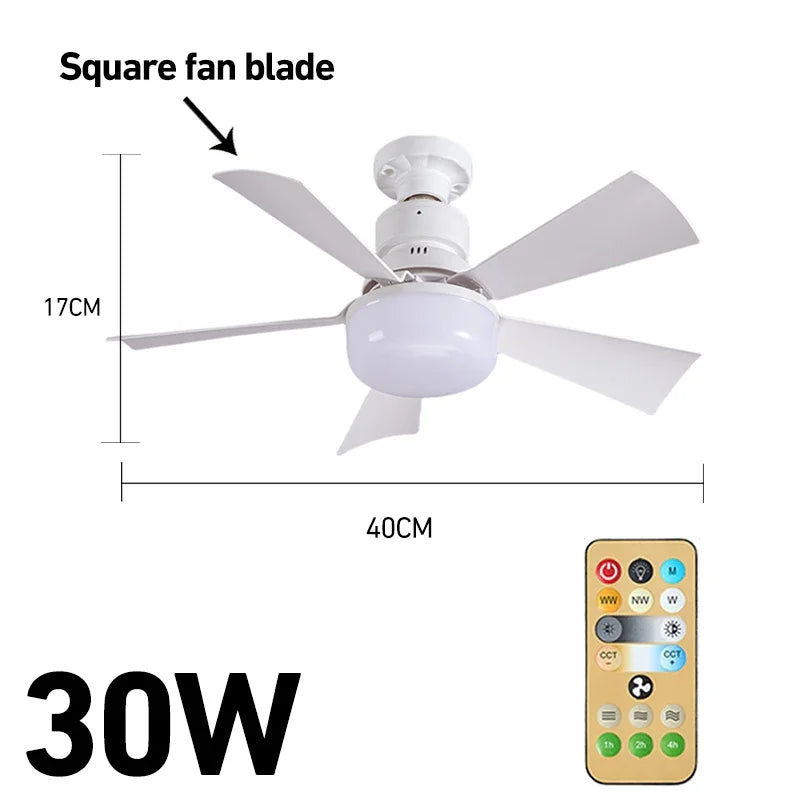 30W/40W E27 Ceiling Fan Light with Remote Dimming LED Lights Suitable Fan Intelligent Silent Ceiling Fan for Living Room Bedroom