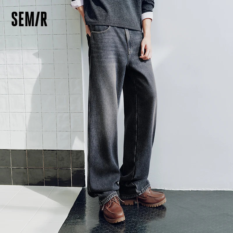 Semir Men Denim Jeans Loose Fit Straight Leg Vintage Wash 2026 New Winter Daily Wear Urban Casual Style Cold Weather Layering