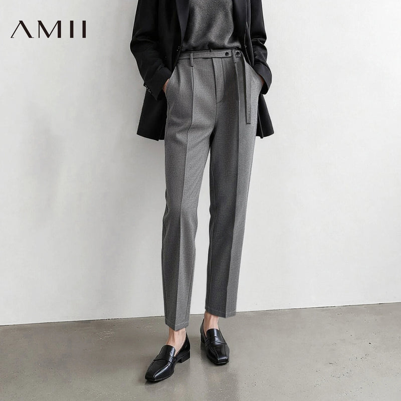 Amii Women Winter Pants Tapered Ankle Length Trousers Detachable Belt Sli Commuter Office Versatile Pants for Women 12624069