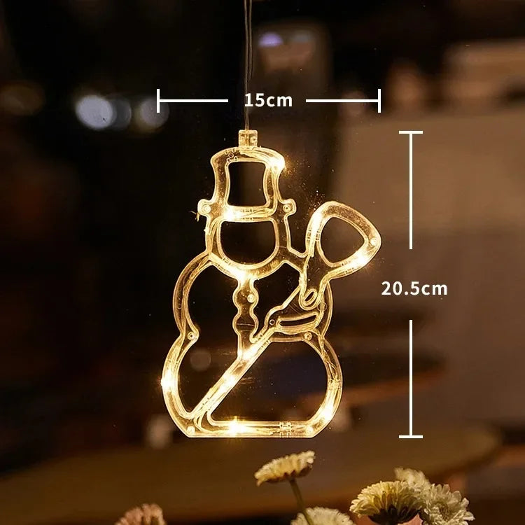 Christmas Window Lights Decor Battery Powered Hanging WarmWhite Light Tree Star Bells Shaped LED Sucker for Xmas Fireplace Decor
