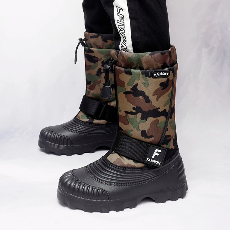 Men's high-top casual snow boots winter light warm velvet cotton boots soft sole non-slip comfort outdoor fashion walking boots