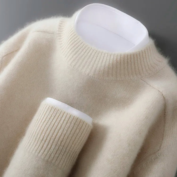 100% Australian Wool Men's New Half Turtleneck Sweater, Flat Seven-Needle Thickened Saddle Shoulder Half High Pullover