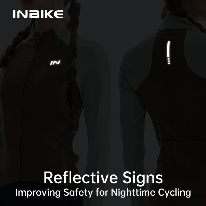 INBIKE Women's Thermal Fleece Cycling Jersey Winter Long Sleeve Bicycle Shirt 5-15°C with Pockets Road Bike Cycling Top Clothing