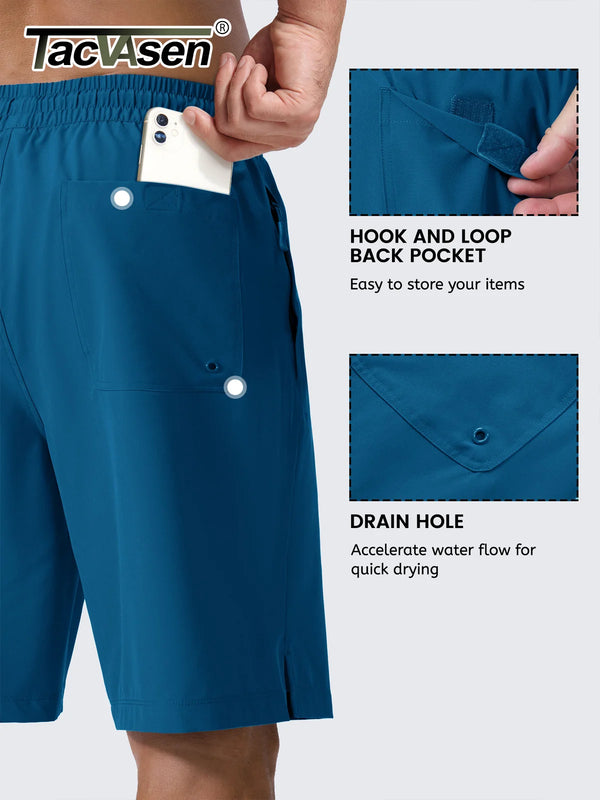 TACVASEN Men's Multi-Pocket Quick Dry Athletic Shorts Lightweight Swim Trunks with Compression Liner Side Split Hem Board Shorts