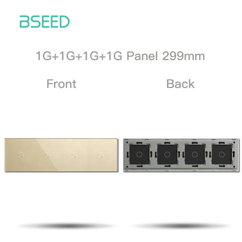BSEED M1 Crystal Glass Panel 299mm For Touch Switches Quadruple 1/2/3Gang With Metal Plate Wall Light Switch Function Part Only