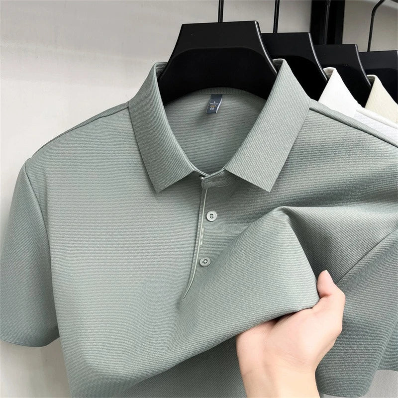 Men's Cooling Ice-Silk Polo Shirt | Business Casual Short Sleeve Top for Summer