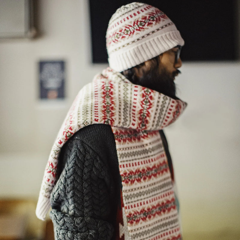 Maden Vintage Fair Isle Scarf & Beanie Set Windproof Hat Knit Pattern Scarf Wram Knit Unisex Winter Accessories Perfect Gift