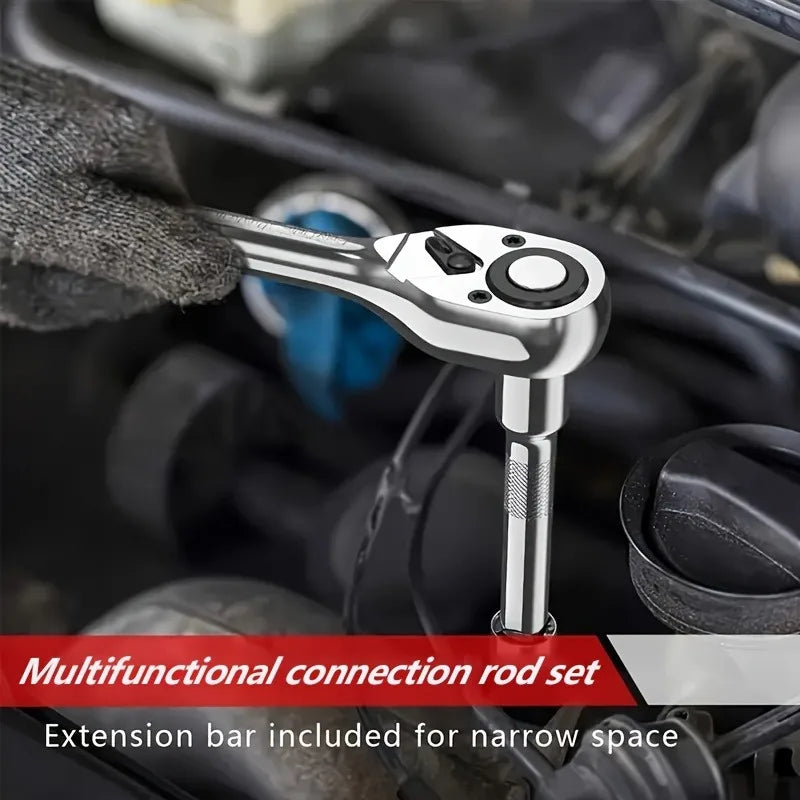 46pcs Toolbox for Car Repair Tool Kit - Including Metric Ratchet, Socket, Wrench Kit For Automotive And Mechanical Repairs.