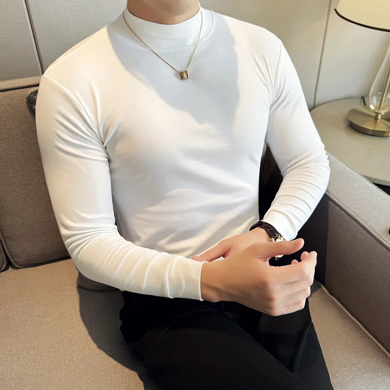High Quality Half Turtleneck Stretch T-shirt Slim-Fit Long-Sleeved Cotton Tight Mid-Collar Bottoming Shirt Military Wear Top