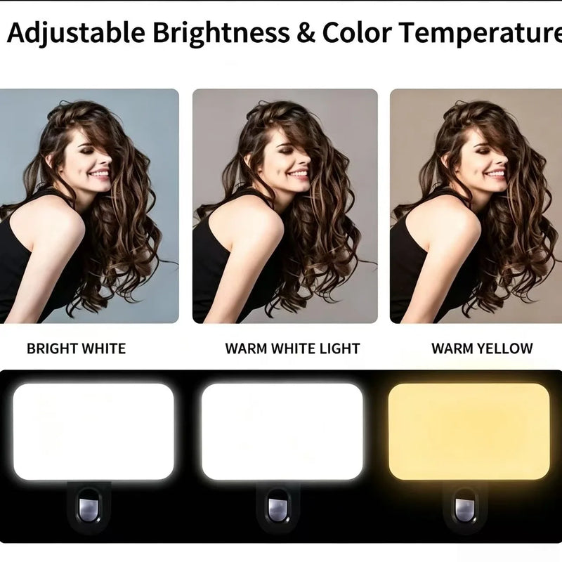 Portable Mini Selfie Fill Light 3 Modes Adjustable Rechargeable Pocket LED Clip On For Mobile Phone Laptop Live Video Fill Light