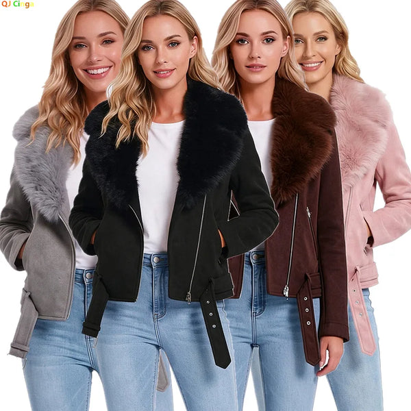 New Fall/winter Women's Loose-fitting, Warm Jackets; Short Coats with Detachable Fur Collars;Available in Black,Gray,Brown,Pink.