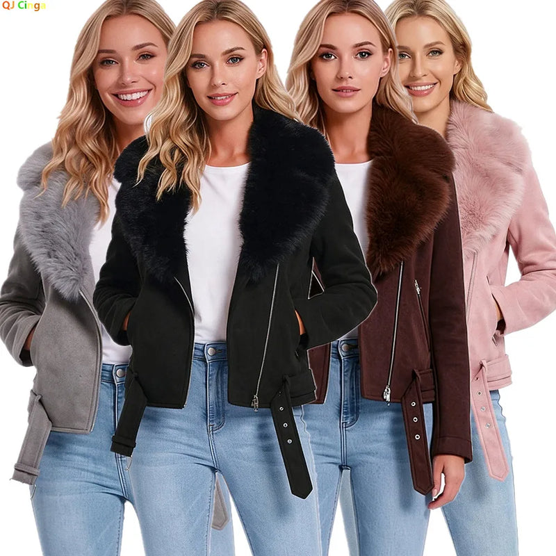 New Fall/winter Women's Loose-fitting, Warm Jackets; Short Coats with Detachable Fur Collars;Available in Black,Gray,Brown,Pink.