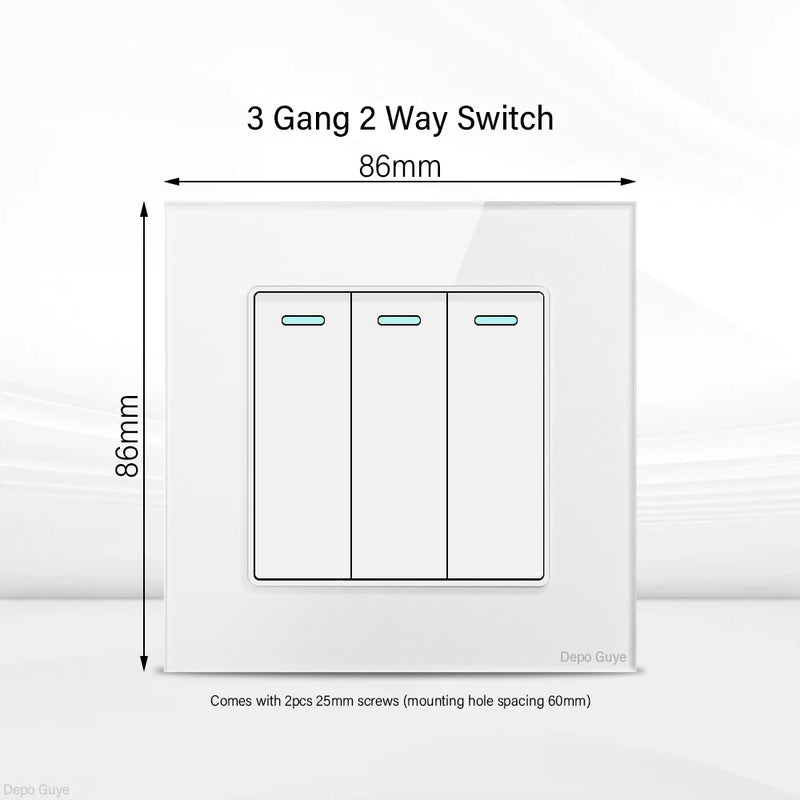 UK Standard 18W Type-C Fast Charging Universal Dual 3pin Power Outlet,White Tempered glass Wall light Switch Panel  For Home