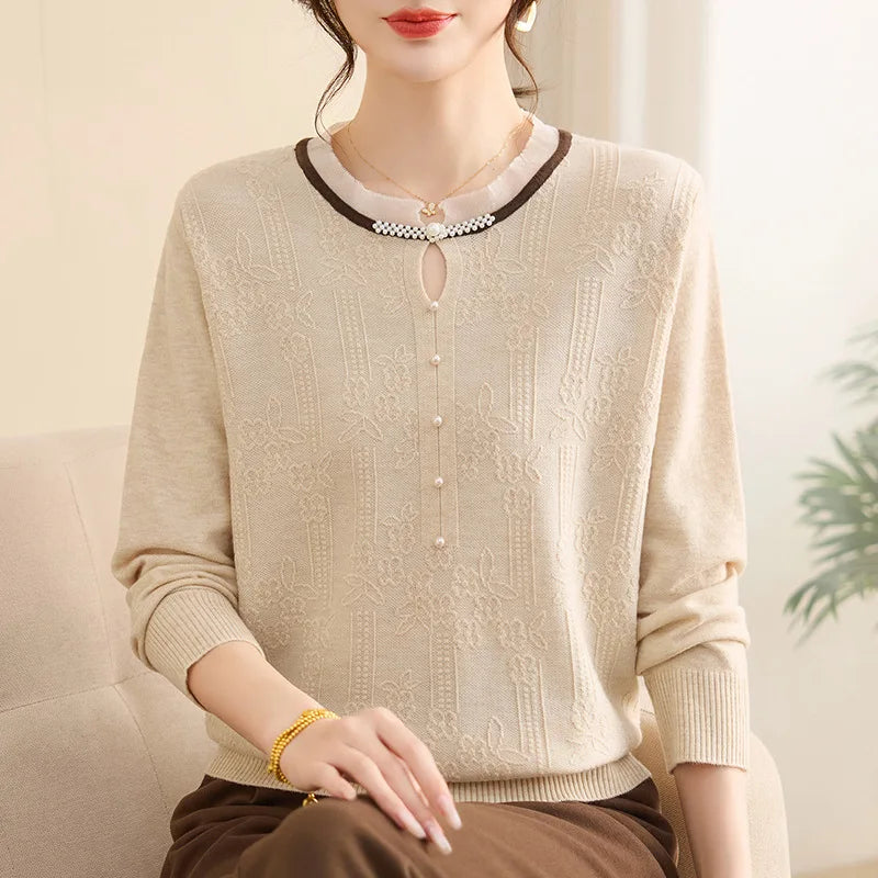 Woman Clothing New Autumn Winter Knitwear Women's Sweater Printed Long Sleeve Blouse Female Spring Pullover Tops Bottom Wear