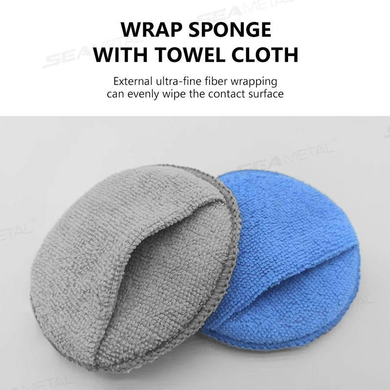 SEAMETAL 5/10Pcs Car Detailing Applicator Pads Car Care Waxing Polish Sponges Soft Microfiber Round Pocket Foam Sponges Car Care