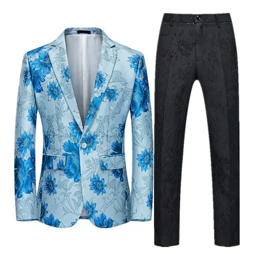 2026 Men's Blue Embroidered Two-Piece, Red Slim Fit Suit Jacket and Trousers Red Green Blazers Coat with Pants, Asian Size 6XL