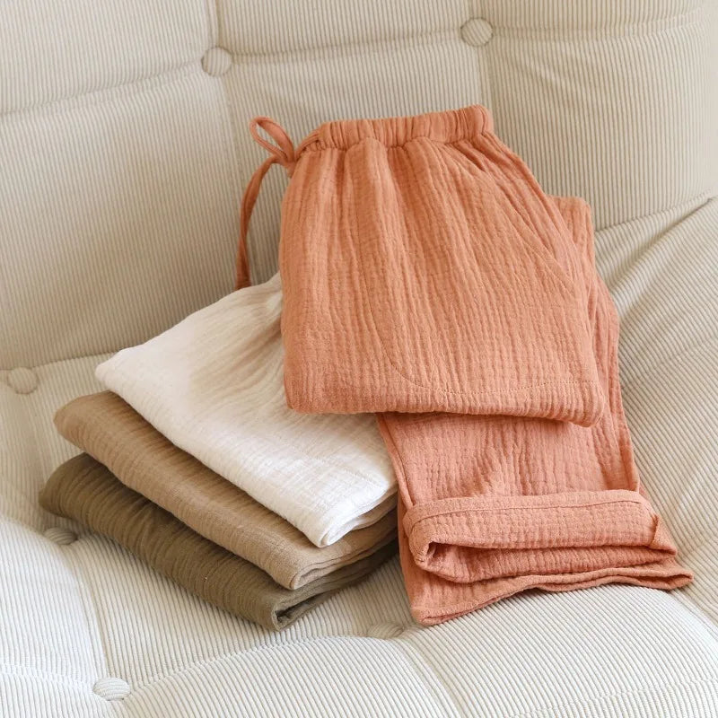 Thin Simple Crepe Home Pants Lounge Wear 2026 New Women's Spring/Summer Sleeper Pants 100% Cotton Autumn Pajama Pants
