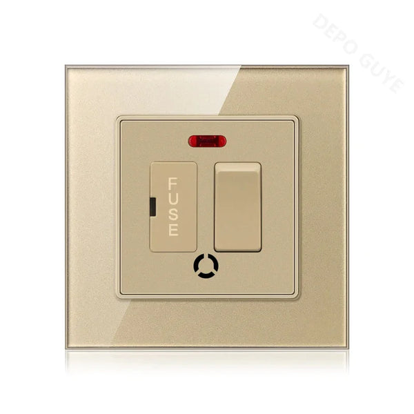 កុងតាក់ប្រភេទ UK 13A ចំនួន 86 ជាមួយហ្វុយស៊ីប កុងតាក់អគ្គិសនី ភ្លើង Spurs ណេអុង ខ្មៅ ស ប្រផេះ កញ្ចក់រឹងមាំ ហ្វុយស៊ីប បន្ទះកុងតាក់ជញ្ជាំង 13A