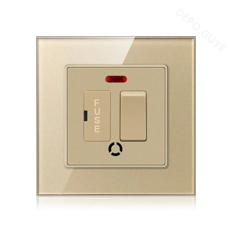 86 Type UK 13A Switch With Fuse Electrical Switch Light Spurs Neon Black White Grey Tempered glass Fuse 13A Wall Switch Panel