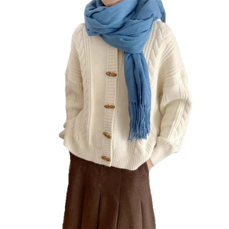 Spring Autumn Clothes Woman Hooded Buttons Knitwear Top Woolen Women's Sweater Jacket Knitting Female Cardigan Coat