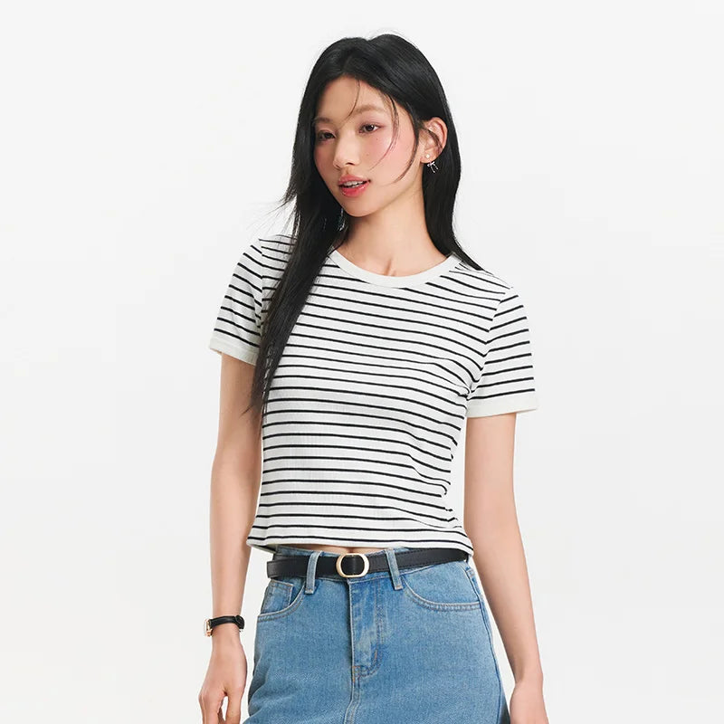 Semir Women Tshirt Cool Feeling Short Standard Shoulder Color Block Slim 2026 Summer Casual Style Fashion Soft Comfy Daily Top