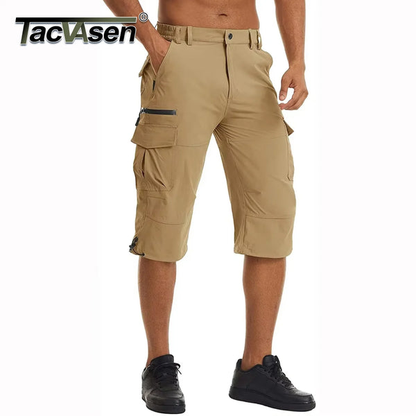 TACVASEN Men's Cargo Work Shorts Quick Dry 3/4 Length Capri Pants Multi-pockets Knee Length Trousers Summer Board Beach Shorts