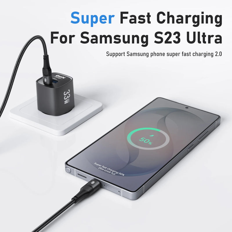 ឆ្នាំងសាក GaN USB Type C 33W Samsung រន្ធពីរ PD PPS សាកថ្មលឿនសម្រាប់ iPhone 17 16 15 Pro Max iPad Samsung S23 Ultra Xiaomi