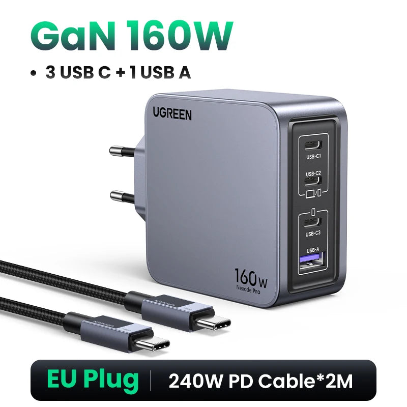 UGREEN 160W GaN Charger PD3.1 Type C QC4.0 3.0 Quick Charge For Macbook Pro Laptop USB Fast Charger For iPhone 18 Xiaomi Tablet