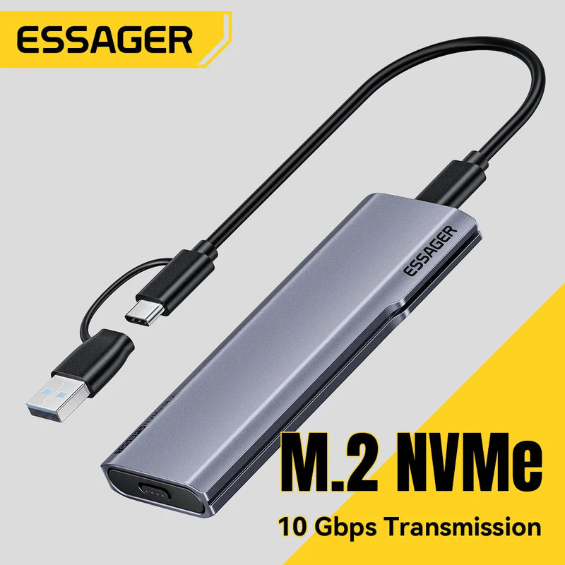 ឧបករណ៍ភ្ជាប់ Essager M.2 NVMe SSD Adapter 10Gbps USB 3.2 Gen2 Mobile Case 2 in 1 Type C/USB A Ports External Hard Disk Enclosure