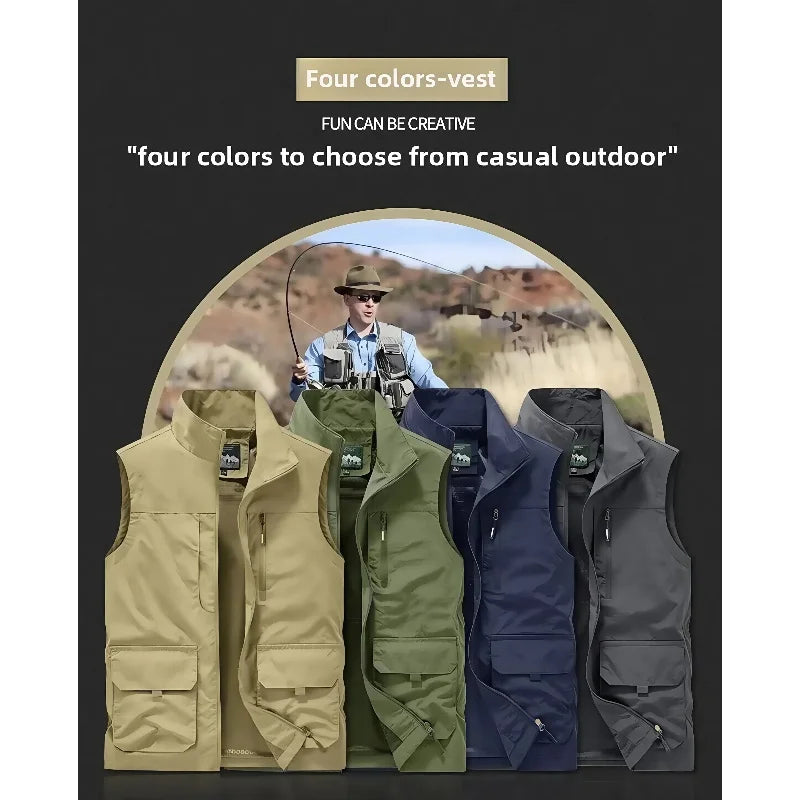 Casual loose plus-size waistcoat Sleeveless vest men's outdoor multi-pocket vest stand-up collar photography vest