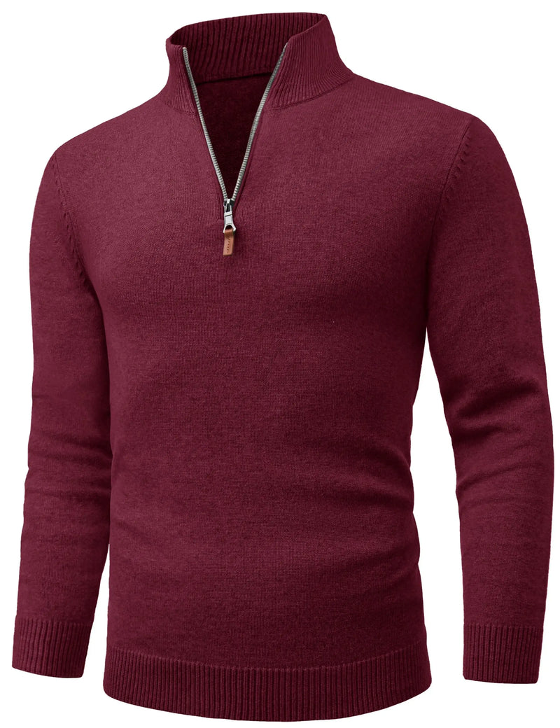 TACVASEN Mens Knit Cotton Sweater Quarter Zip Pullover Antumn Winter Casual Long Sleeve Mock Neck Polo Sweaters Warm Streetwear