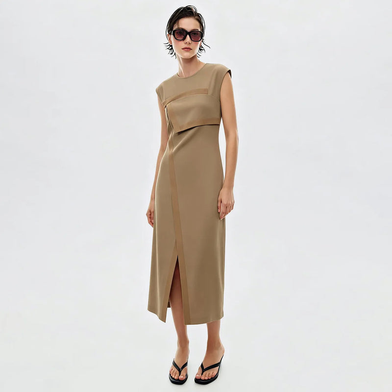 Amii Sleeveless Women's Casual Dresses 2026 Summer New O-Neck Invisible Zipper Slim Office Casual Midi Dress For Women 12652081