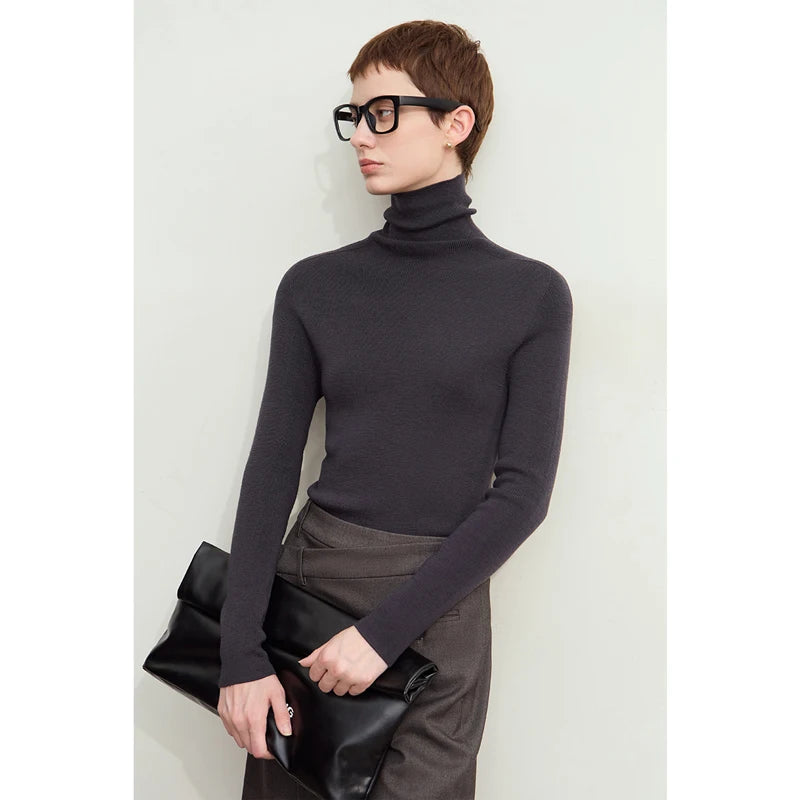 Amii Minimalism 2026 រដូវរងាថ្មី Turtleneck អាវប៉ាក់សម្រាប់ស្ត្រី Worsted Woolen Sweaters Casual Fashion Women Sweater 12423120
