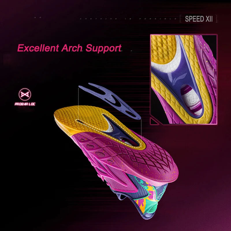 ស្បែកជើងបាល់បោះបុរស Li-Ning SPEED XII អាជីព BOOM ទន់ មានខ្យល់ចេញចូលបានល្អ ស្បែកជើងប៉ាតា LiNing ទ្រទ្រង់លំនឹង ABAV069