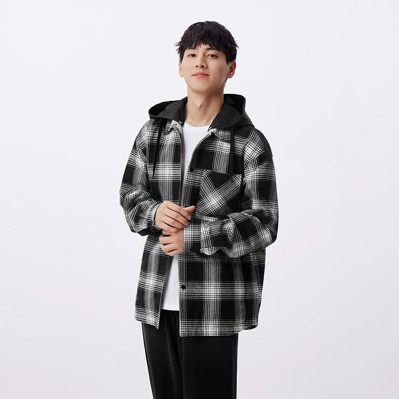 Semir Men Jacket Hooded Detachable Colorblock Plaid Patchwork Casual Outdoor Loose Classic 2026 Autumn Outerwear Daily Wear