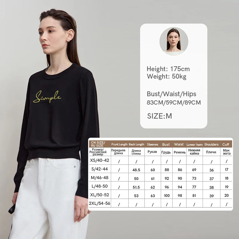 AMII Minimalist Women's Long Sleeve Pullovers 2026 Autumn Fashion Letter Jacquard Straight Tops Casual O-Neck Sweaters 12523052
